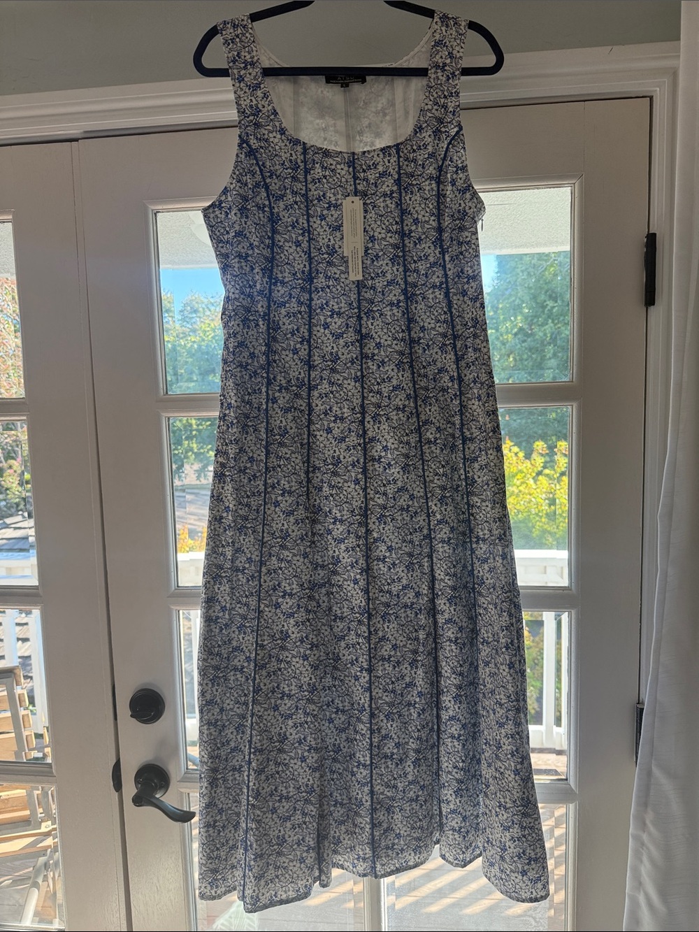 100% cotton Blue Floral Sleeveless Midi Dress by Atsu